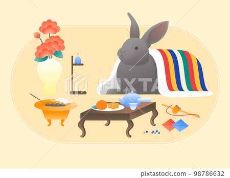 Rabbit and traditional objects of Korea 98786632