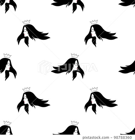 Seamless pattern with silhouette portrait in profile of a young lady with a crown. Vector Seamless pattern with silhouette portrait in profile of a young lady with a crown. Vector 98788360