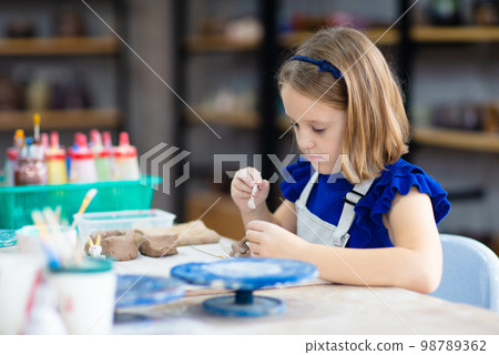 Child at pottery wheel. Kids arts and crafts class Child at pottery wheel. Kids arts and crafts class 98789362