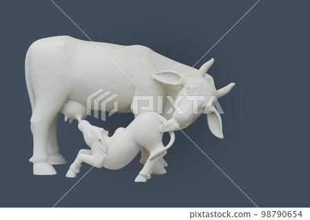 old white large cow and small cow on blue background, animal, object, vintage, copy space old white large cow and small cow on blue background, animal, object, vintage, copy space 98790654