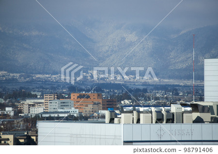 Aerial view of Matsumoto City, Nagano Prefecture in winter taken by a drone Aerial view of Matsumoto City, Nagano Prefecture in winter taken by a drone 98791406