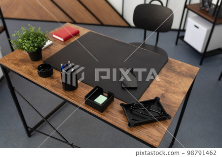 stylish workplace in the office top view 98791462