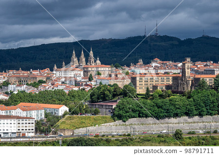 Santiago de Compostela, view of Cathedral and city skyline Galicia, Spain 98791711