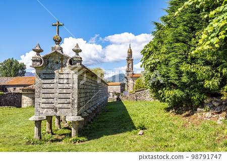 The long and narrow grain store, horreo at Carnota in Galicia, Spain. The long and narrow grain store, horreo at Carnota in Galicia, Spain. 98791747