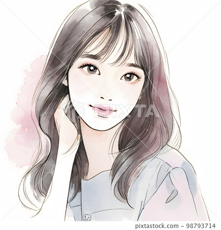 young woman watercolor illustration 98793714