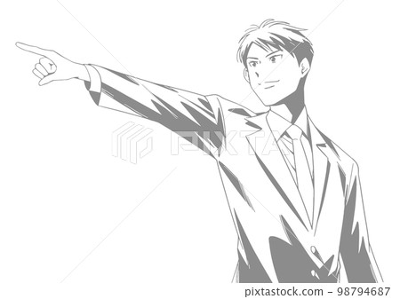 Pointing male line drawing/gray version 98794687