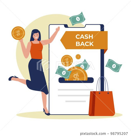 Online cashback service illustration concept Online cashback service illustration concept 98795207