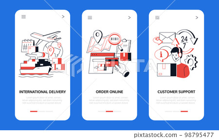 International delivery - line design style banners set 98795477