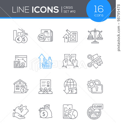 Finance and career crisis - line design style icons set 98795478