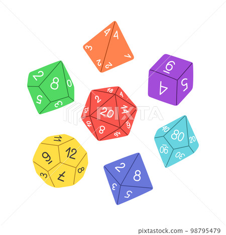 D8 D10 D12 D20 Dice for Board games, RPG dice set for table game vector 98795479