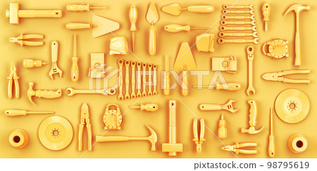 colored yellow tools set background concept of repair tools warehouse promotion 3d render colored yellow tools set background concept of repair tools warehouse promotion 3d render 98795619