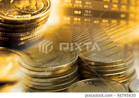 Stock market investment trading financial, coin and graph chart or Forex for analyze profit finance business trend data background. 98795630