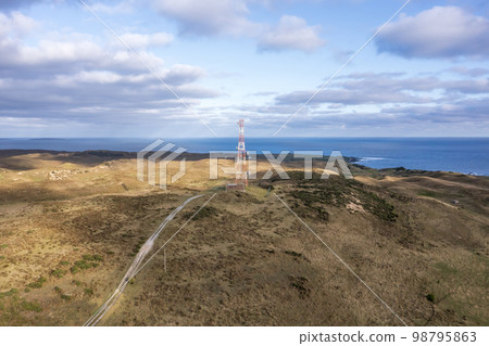 Drone aerial photograph of a communications tower on King Island Drone aerial photograph of a communications tower on King Island 98795863