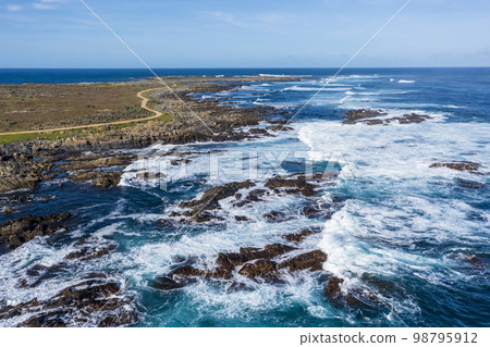 Drone aerial photograph of the coastline at Stokes Point on King Island Drone aerial photograph of the coastline at Stokes Point on King Island 98795912
