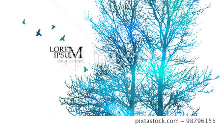 Blue forest landscape with flying birds. Vector illustration 98796155