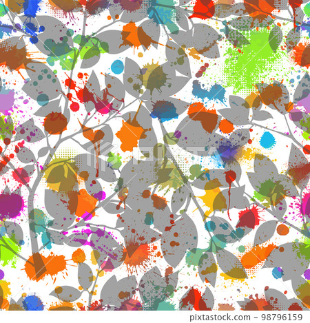 Seamless pattern of tree leaves and blots. Vector illustration Seamless pattern of tree leaves and blots. Vector illustration 98796159