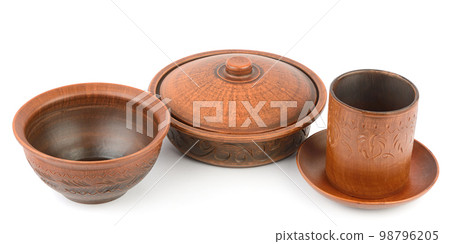 Ceramic plate, cup and bowl isolated on white Ceramic plate, cup and bowl isolated on white 98796205