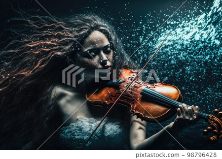 Beautiful girl playing the violin underwater 98796428
