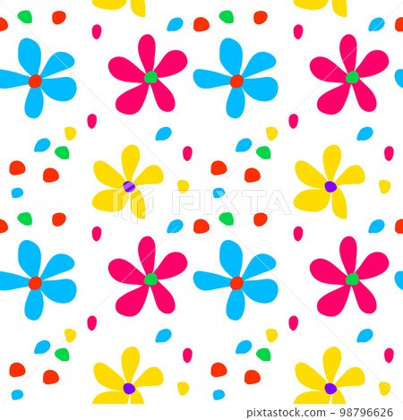 Summer daisy flowers seamless pattern. Simple flat modern drawing. Spring botanical print. Summer daisy flowers seamless pattern. Simple flat modern drawing. Spring botanical print. 98796626