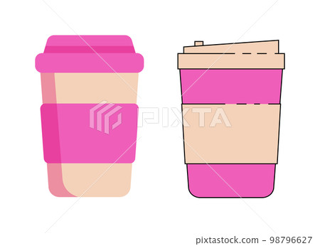 Pink paper cup. Cups for hot coffee and tea. Container drink for cafe, coffee or tea hot illustration Pink paper cup. Cups for hot coffee and tea. Container drink for cafe, coffee or tea hot illustration 98796627