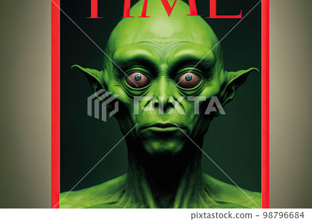 An alien as man of the year front cover of a very popular magazine illustration generative ai An alien as man of the year front cover of a very popular magazine illustration generative ai 98796684