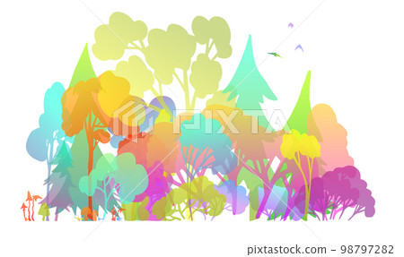 Rainbow season forest. Vector illustration of colorful trees. Multicolored trees. Forest. Vector illustration 98797282