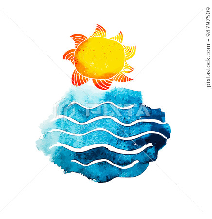 Sun and sea watercolor object. Hello summer. Vector illustration 98797509