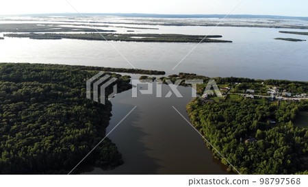 Nature on the Amur River in Russia. Aerial view. 98797568