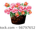 Basket Of Roses. Watercolor Illustration. Ideal for Wedding Projects 98797652
