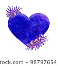 Blue Heart With Crocuses. Hand Drawn Illustration. Wedding Concept 98797654