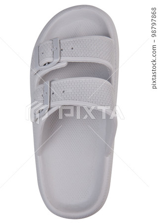 One light gray slipper for the beach or for the shower, on a white background, isolate One light gray slipper for the beach or for the shower, on a white background, isolate 98797868