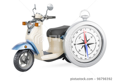 Motor scooter, moped with compass, 3D rendering Motor scooter, moped with compass, 3D rendering 98798392