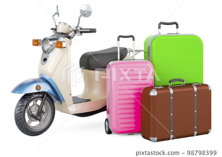 Motor scooter, moped with suitcases, 3D rendering Motor scooter, moped with suitcases, 3D rendering 98798399