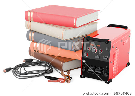 Multi-process welder machine with books. 3D rendering Multi-process welder machine with books. 3D rendering 98798403