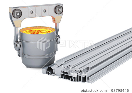 Rolled Metal Products with steel ladle, 3D rendering 98798446