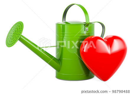 Watering can with red heart, 3D rendering Watering can with red heart, 3D rendering 98798488