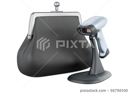 Bar code reader, scanner with purse coin. 3D rendering 98798500
