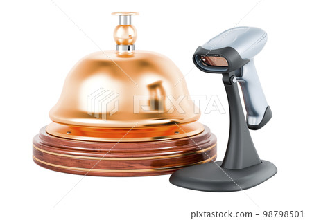 Bar code reader, scanner with reception bell. 3D rendering 98798501