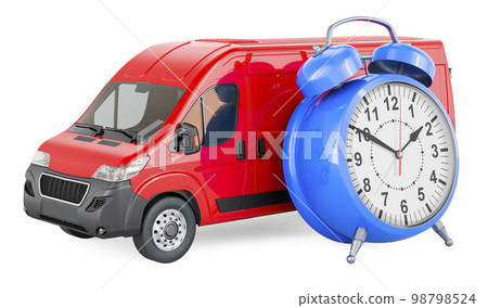 Commercial delivery van with alarm clock, 3D rendering Commercial delivery van with alarm clock, 3D rendering 98798524