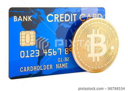 Credit card with bitcoin, 3D rendering Credit card with bitcoin, 3D rendering 98798534
