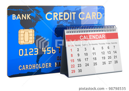 Credit card with desk calendar, 3D rendering 98798535