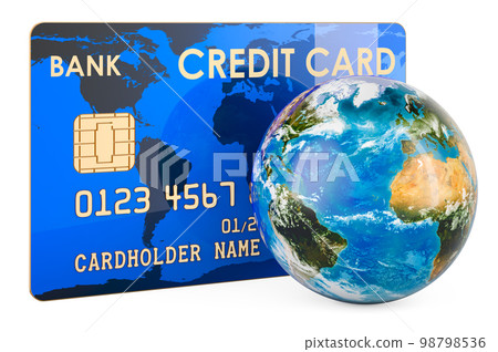 Credit card with Earth Globe, 3D rendering Credit card with Earth Globe, 3D rendering 98798536