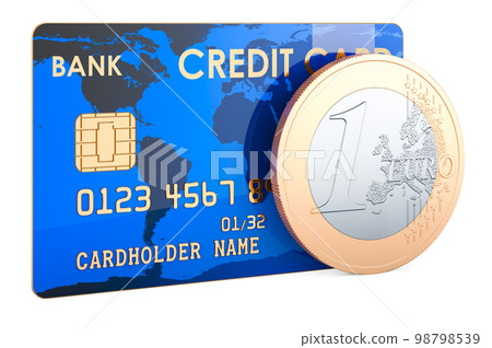 Credit card with euro coin, 3D rendering Credit card with euro coin, 3D rendering 98798539