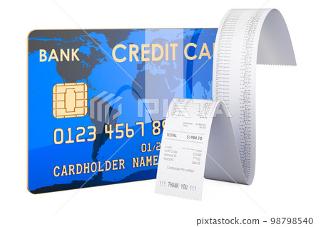 Credit card with receipt print, 3D rendering Credit card with receipt print, 3D rendering 98798540