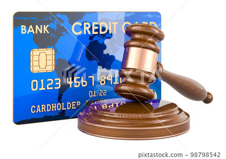 Credit card with wooden gavel, 3D rendering 98798542