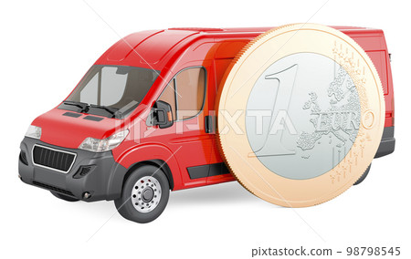 Delivery van with euro coin. 3D rendering Delivery van with euro coin. 3D rendering 98798545