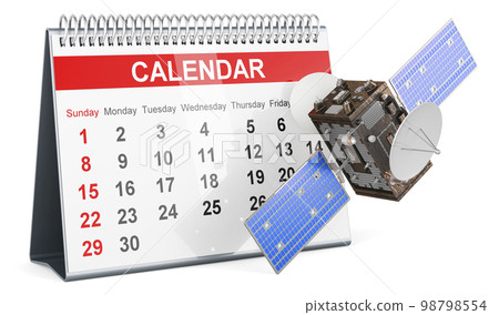 Desk calendar with satellite, 3D rendering Desk calendar with satellite, 3D rendering 98798554