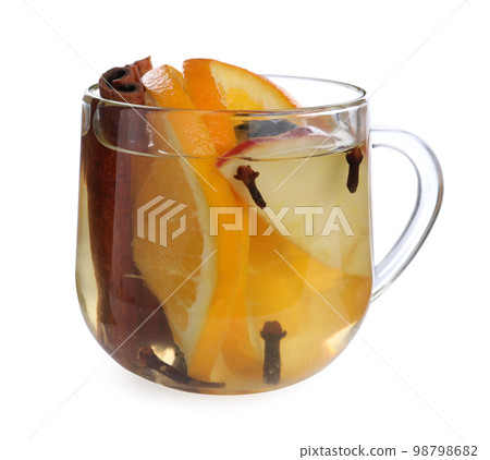 Delicious aromatic mulled wine isolated on white Delicious aromatic mulled wine isolated on white 98798682