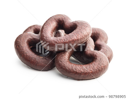 Sweet chocolate hearts isolated on white background. Sweet chocolate hearts isolated on white background. 98798905