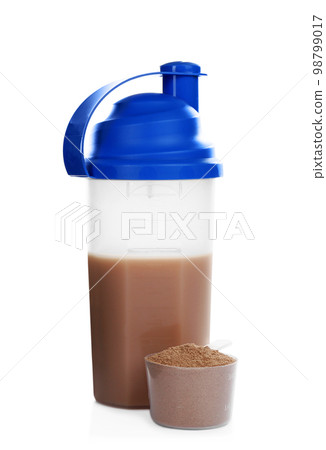 Protein shake and powder isolated on white 98799017